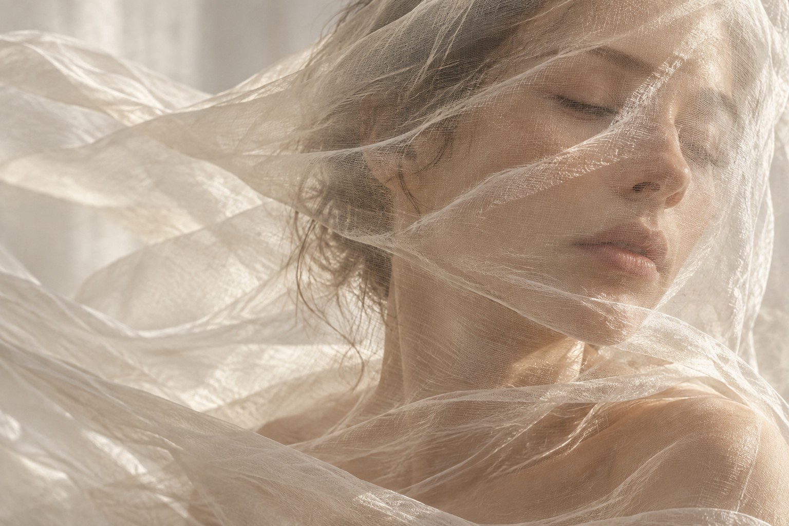 Soft gauze and an artistic portrait for MO SHE